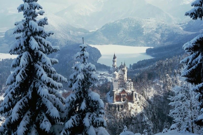 Man Made Neuschwanstein Castle Germany Forest Winter Snow Wallpaper