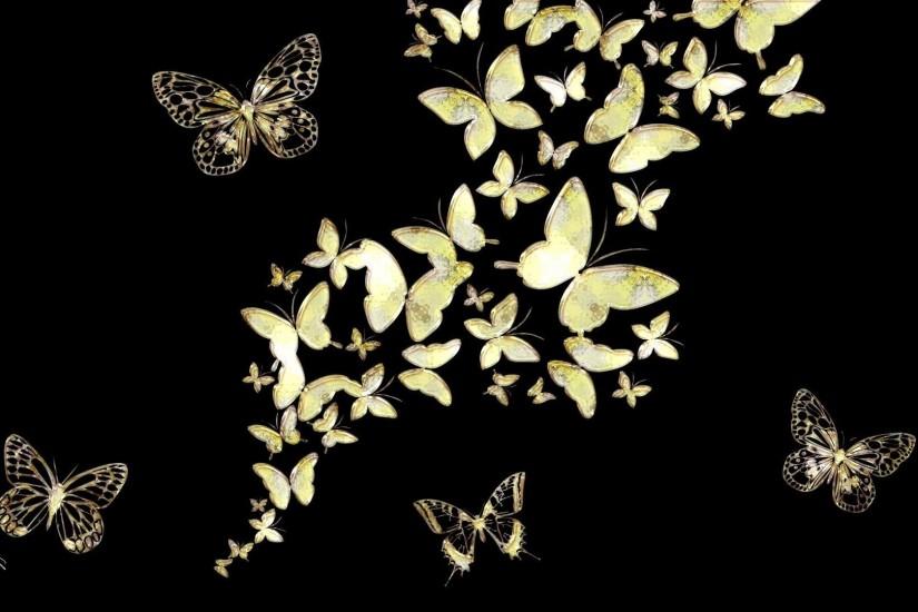 Butterfly Jewels Abstract Black Gold 3d FullHD Wallpaper