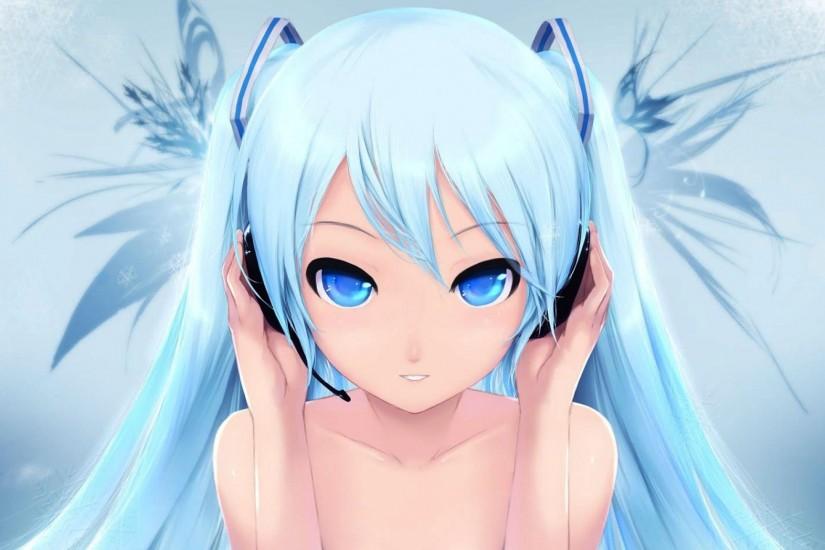 Download 2048x1152 Anime, Girl, Hair, Blue, Headphones Wallpaper .