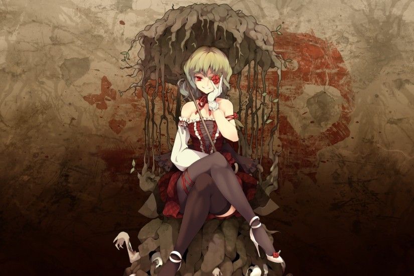 Preview wallpaper blood, flowers, gothic, kazami yuuka, skull, butterfly,  rose