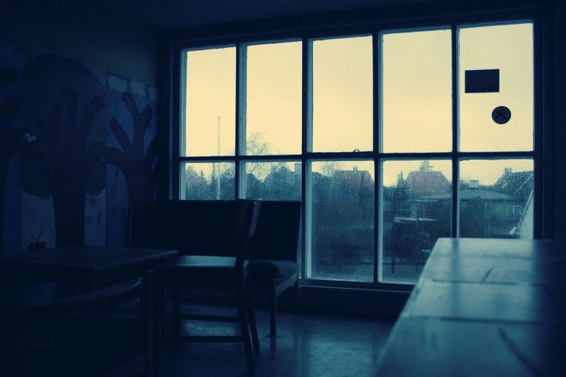 2560x1600 Wallpaper room, window, rain, dark, drops