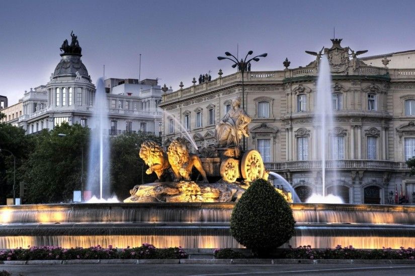 Wallpaper chariot, lions, Spain, evening, Madrid, Cybele, Linares palace,  Cibeles, fountain Â» City, nature, landscape photos