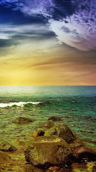 Stormy Sea Rocks Sunset Android Wallpaper ...