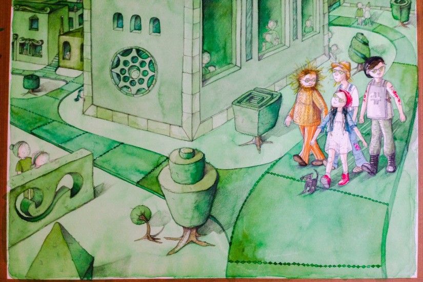Proceso de la acuarela para ilustrar la entrada de Dorothy y sus amigos a  Ciudad Esmeralda. (Acuarela y grafito) / Watercolor process for the  illustration ...