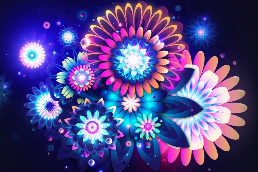 Abstract Colorful Neon Flowers - See more Beautiful background images for  video at backgroundimages.