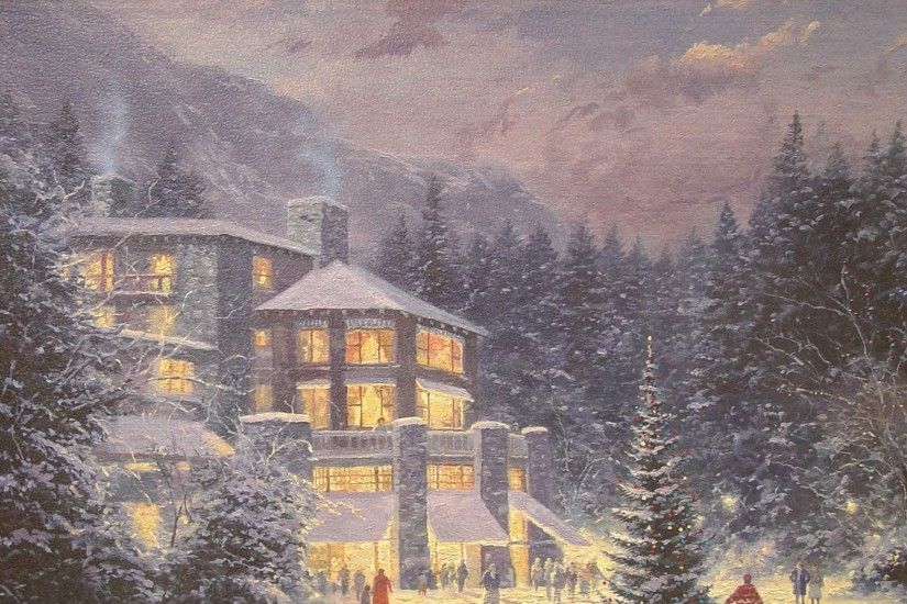 winter season houses thomas kinkade 1843x1471 wallpaper Art HD Wallpaper