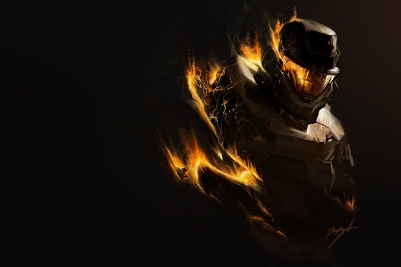 ... Background Full HD 1080p. 1920x1080 Wallpaper halo, fire, soldier, armor