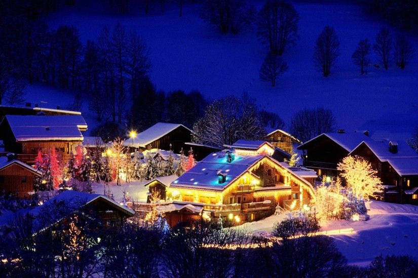 Ski Winter Christmas Scenes Wallpaper