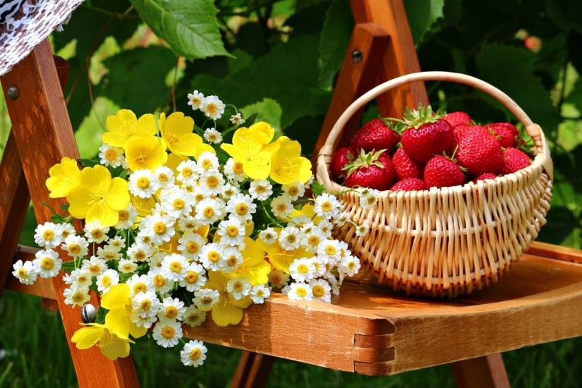 Food Tag - Basket Fruits Food Garden Flowers Spring Strawberries Table  Nature Wallpapers S4 for HD