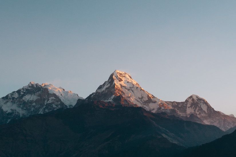 Annapurna Massif, Himalayas, Nepal, Mountains, Sunrise, Minimal, 4K