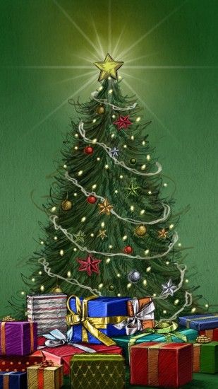 Christmas Pine Tree Around Gifts #iPhone #6 #plus #wallpaper