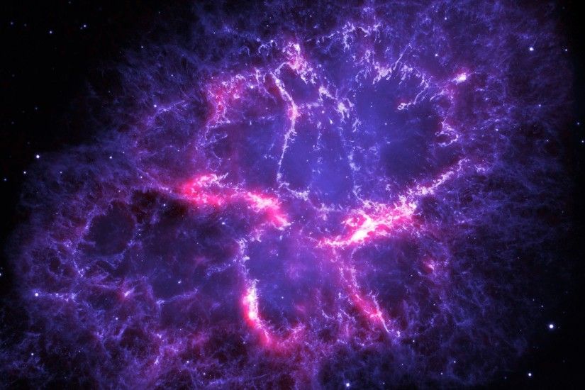 This image shows a composite view of the Crab nebula, an iconic supernova  remnant in