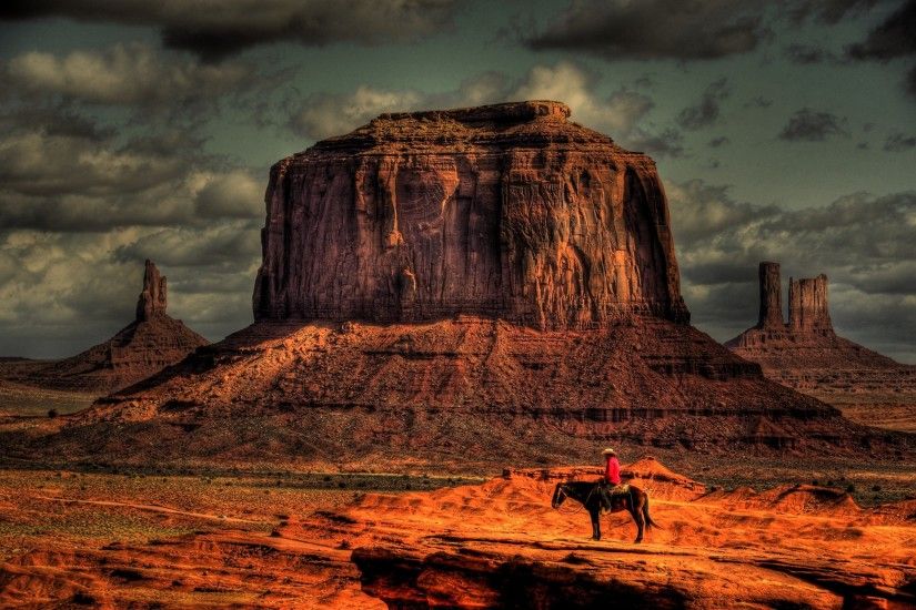 Cowboy Horse Desert Rock Stone HD wallpaper thumb