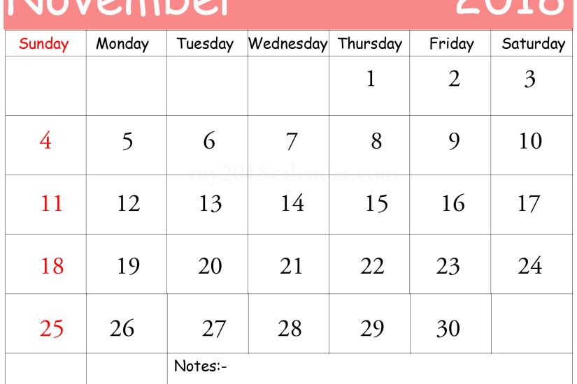 November 2018 Desktop Calendar Images