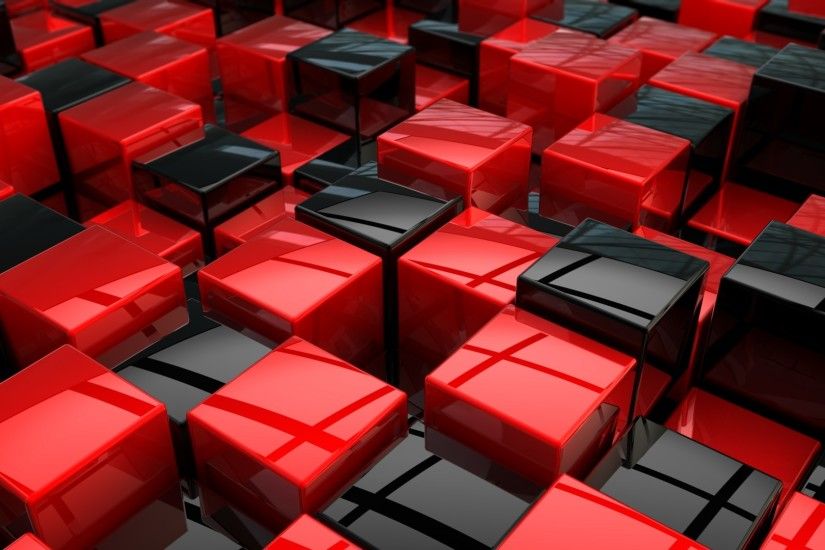 CGI - 3D Cube Digital Red Black Artistic Geometry Colors Wallpaper