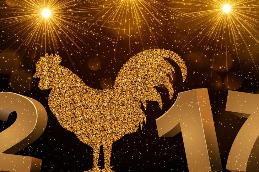 Year of the Rooster 2017, golden style, Happy New Year wallpaper 3840x1200  Multi Monitor