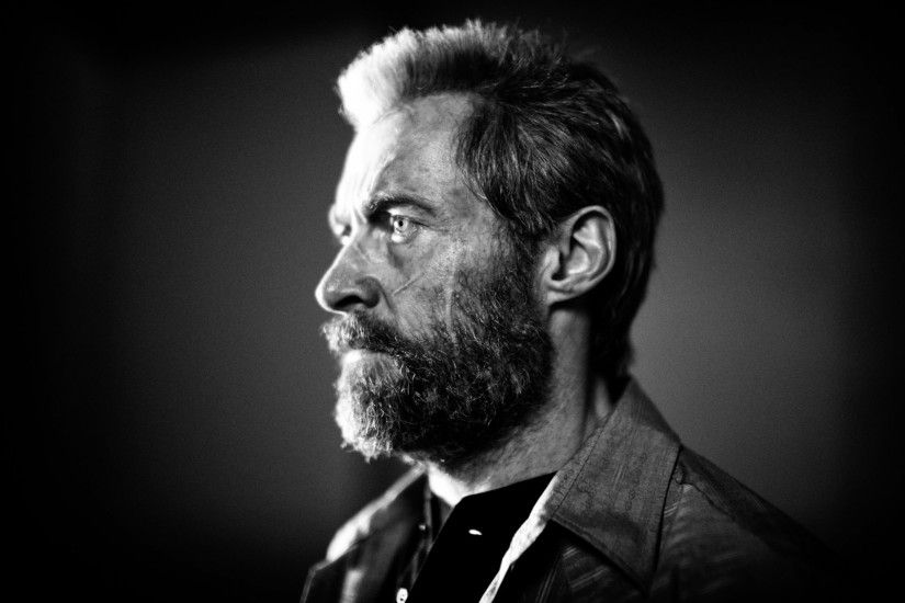 Logan, Hugh Jackman, Monochrome, Profile View, Beard
