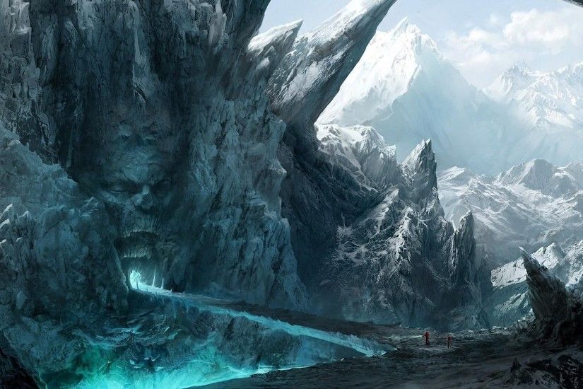 men people mountains fantasy art snow clouds iceberg ice skull Terrain  mountain screenshot computer wallpaper landform