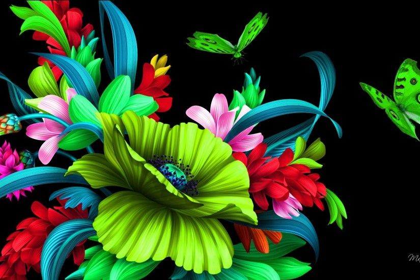 Neon Tag - Flowers Butterflies Electric Floral Neon Colorful Bright Summer  Brights Butterfly Flower Wallpapers For