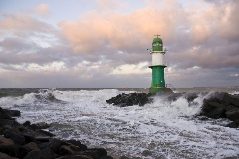 Man Made - Lighthouse Storm Rock Wave Sea Ocean Horizon Wallpaper