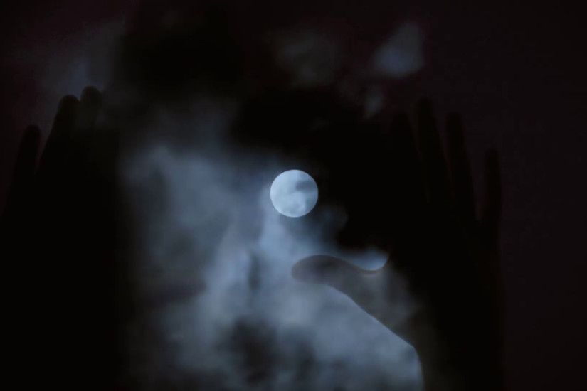 Full moon hands silhouette. Hands and faces of people appearing like ghosts  or silhouettes on