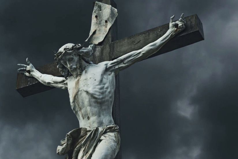 Crucifixion. Christian cross with Jesus Christ statue over stormy clouds  time lapse. 1920x1080, 1080p, hd format Stock Video Footage - VideoBlocks
