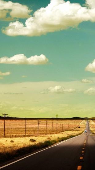 1080x1920 Clouds Desert Road Pole & Cars