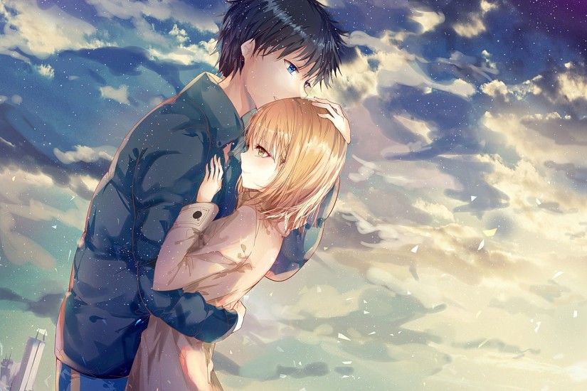 1920x1440 - anime couple, hug, romance, clouds, scenic # original resolution