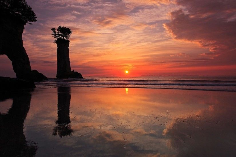 Ocean Tag - Skies Rising Trees Ocean Sun Rocks Japan Water Clouds Beach  Wallpaper For Desktop
