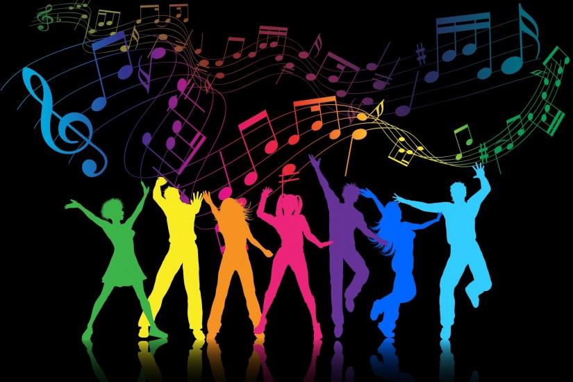 Party Planning Form Page-Wallpaper-Colorful Music Notes With People Dancing