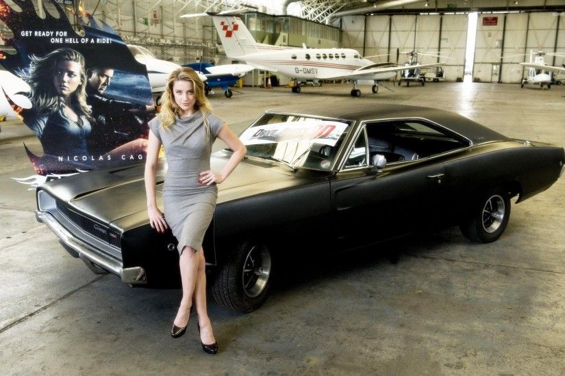 Amber Heard on a Dodge Charger wallpaper