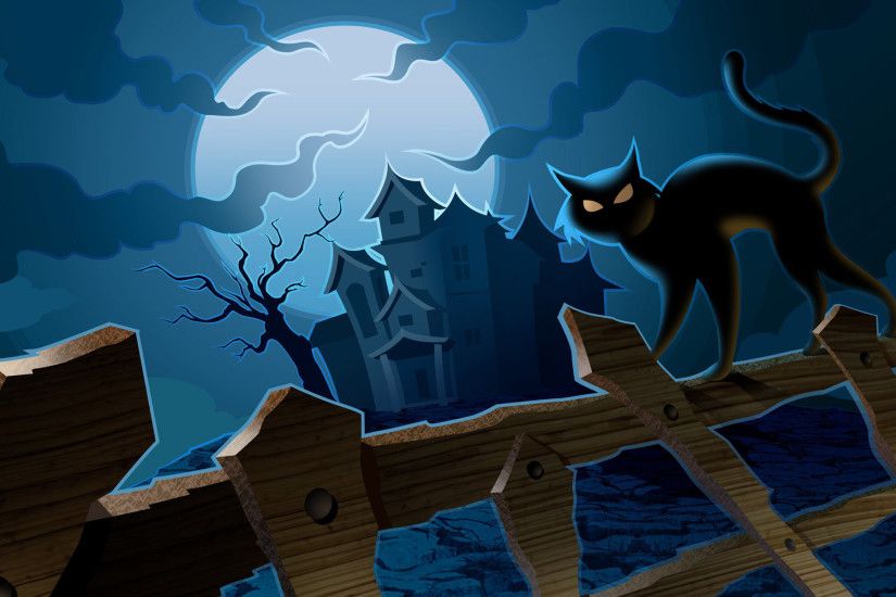 Halloween Cat and Castle 1920x1200 wallpaper