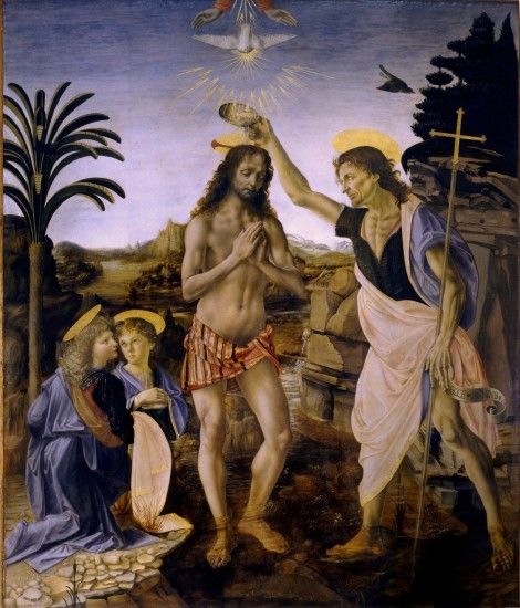 Michelangelo vs. Leonardo da Vinci images The Baptism of Christ (1472–1475)  by Verrocchio and Leonardo HD wallpaper and background photos