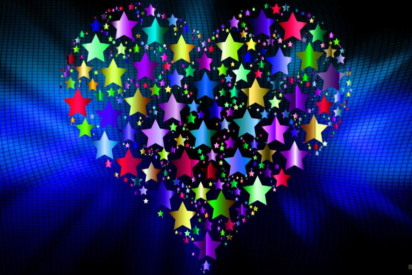 Dark blue abstract wallpaper with heart and stars.