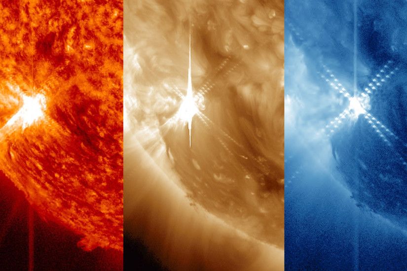 These three images of a solar flare on Nov. 12, 2012 were captured by