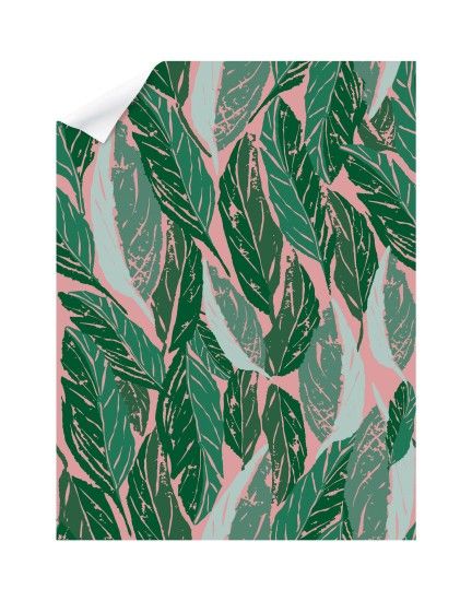 Nana Removable Wallpaper Tile with a banana leaf pattern in pink and green  | Hygge &