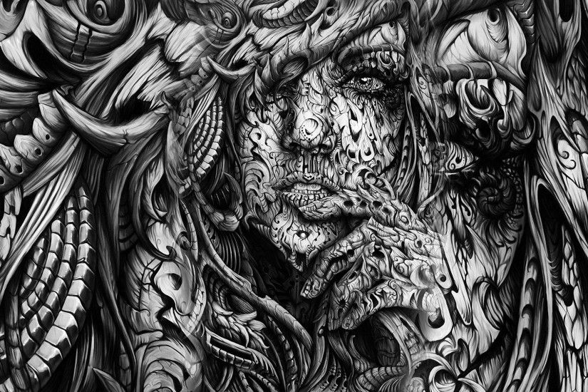 face, Hands, Open Mouth, Women, Monochrome, Black, White, Digital Art,  Artwork, 3D, Abstract Wallpapers HD / Desktop and Mobile Backgrounds