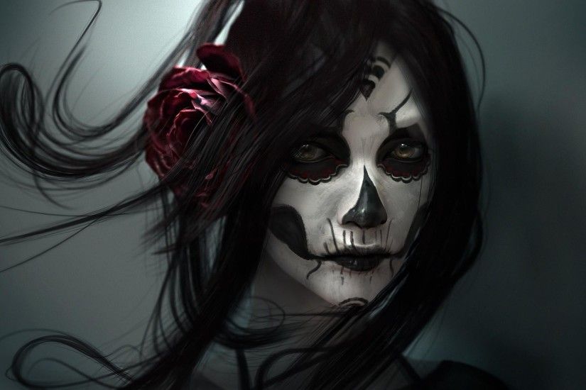 Creepy skull girl - Dia de Los Muertos feast (Day of the Dead) wallpaper