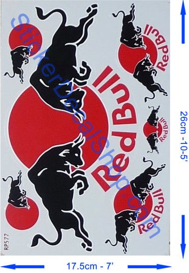 Red Bull sticker with black Bull and red sun, printed on transparent  background
