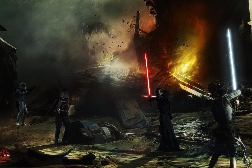 Kylo Ren, Stormtrooper, Star Wars: The Last Jedi, Star Wars: The Force  Awakens, Star Wars, Rey (from Star Wars), Lightsaber, Fan art Wallpaper HD