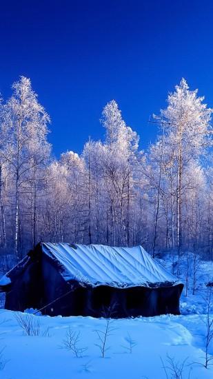 Snow Forest Tent Winter Nature Android Wallpaper