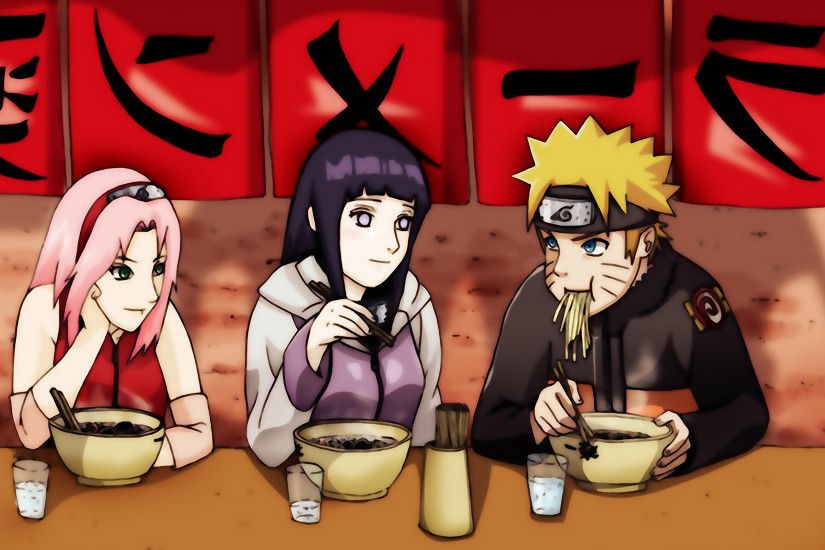 Naruto and friends at Ichiraku s ramen restaurant .
