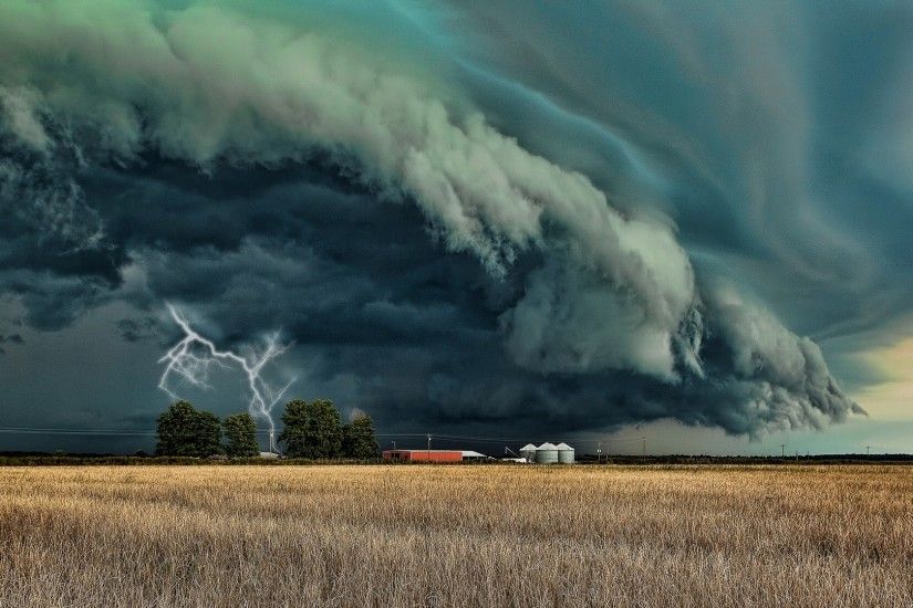 Preview wallpaper tornado, lightning, category, field, bad weather,  constructions, wires