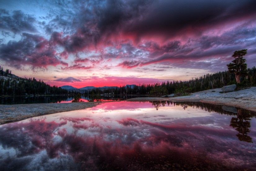Lake Sunset Purple Landscape Nature Clouds Sky Desktop Wallpaper District