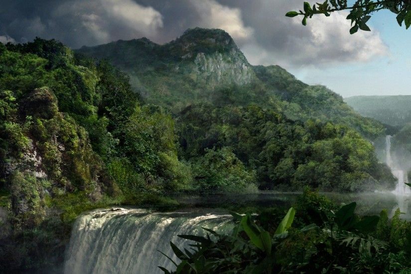 mountain forest waterfall HD wallpapers - desktop backgrounds