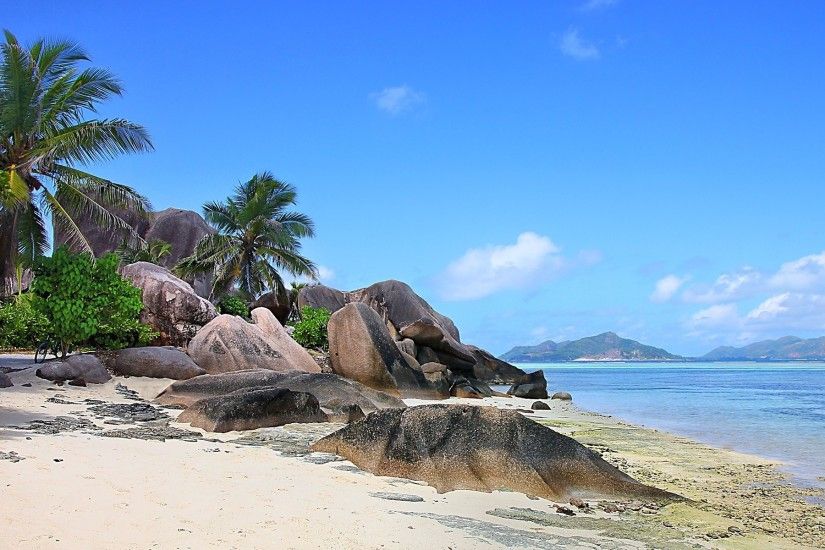 nature, Landscape, Seychelles, Island, Beach, Rock, Palm Trees, Sea, Sand,  Mountain, Tropical, Summer, Clouds Wallpapers HD / Desktop and Mobile  Backgrounds