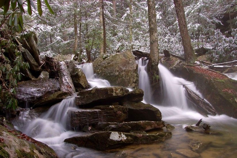 Waterfalls Winter Nature Forest Rocks Waterfall Scenery Desktop Wallpaper