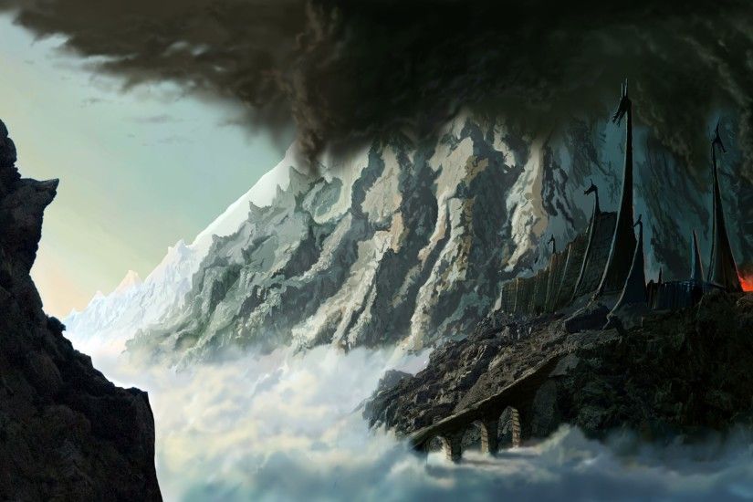 Mountains fortress fantasy art Silmarillion JRR Tolkien wallpaper |  2880x1200 | 63660 | WallpaperUP