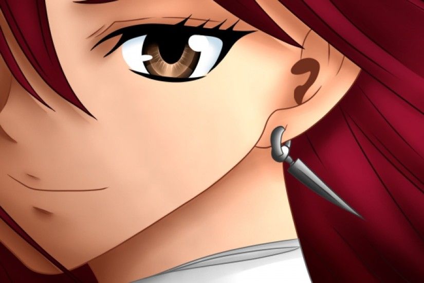 Preview wallpaper fairy tail, erza scarlet, girl, earrings, close up, smile