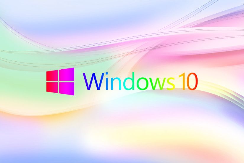 Colorful Windows 10 logo on pastel waves wallpaper .